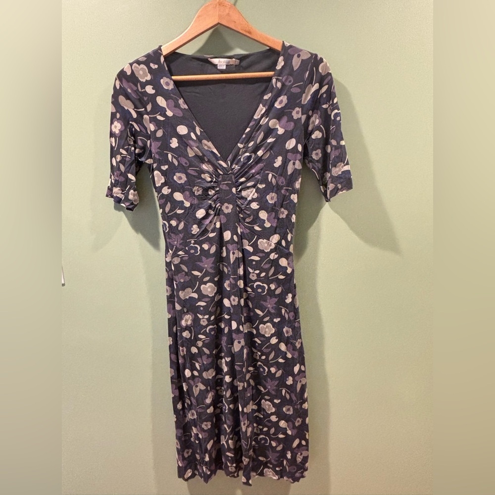 Boden - Floral Print Dress in Black and Purple Sz 4